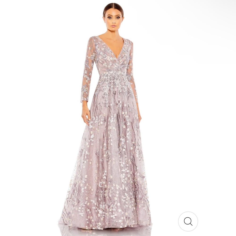 Mac Duggal  20402 ILLUSION LONG SLEEVE A LINE GOWN. Lavender Sz 4